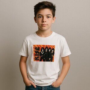 KISS Gildan Kids White Cotton Graphic Short Sleeve T-Shirt Size Med